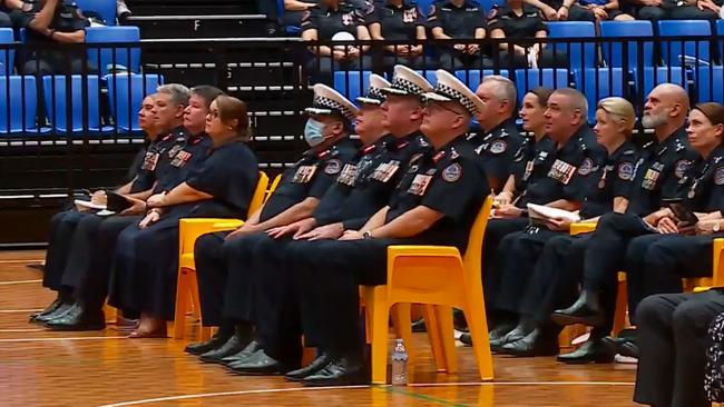 NT Police Commissioner Jamie Chalker at the memorial for Michael Deutrom, who took his own life in April.