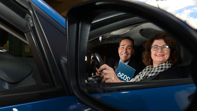 Opposition Leader Steven Marshall with uberX partner Elizabeth Rylance. Picture: Tricia Watkinson