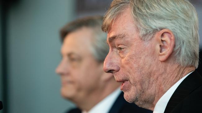 Westpac managing director Brian Hartzer looks on as chairman Lindsay Maxsted at today’s AGM in Perth. Picture: AAP