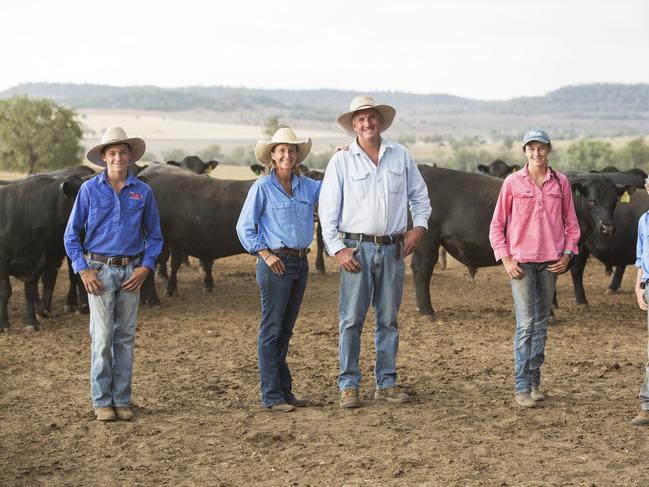 FOR WEEKLY TIMES: Ben and Wendy Mayne, and their children Will, Lachie and Rosie, from Texas Angus stud at Warialda in NSW. The Weekly Times Coles 2018 Farmer of the Year finalists. Picture: RACHEL SHERMAN