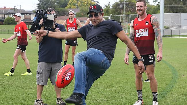 Pakistan cricket legend Wasim Akram swaps leather and willow for leather and denim at Moorabbin in January this year. Picture: Ian Currie