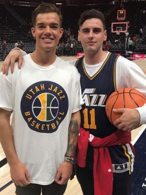 Jy Simpkin and Paul Ahern catch a Jazz game while in Salt Lake City. Picture: nmfc.com.au