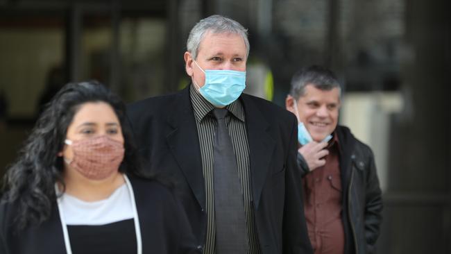 Mark and Adam James have never given up on finding out what happened to their beloved mother Maria James on June 17, 1980. They spoke outside court on Monday with their lawyer, Naty Guerrero-Diaz. Picture: NCA NewsWire / David Crosling