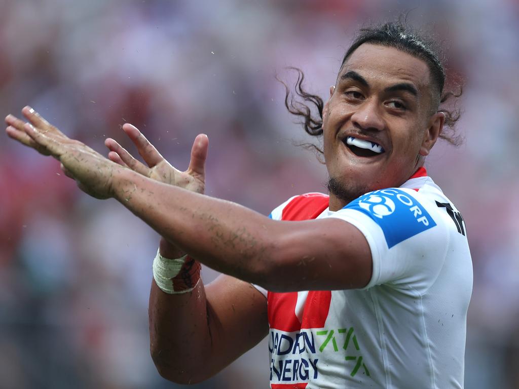 Christian Tuipulotu’s post-try celebrations have paid off. Picture: Mark Metcalfe/Getty Images
