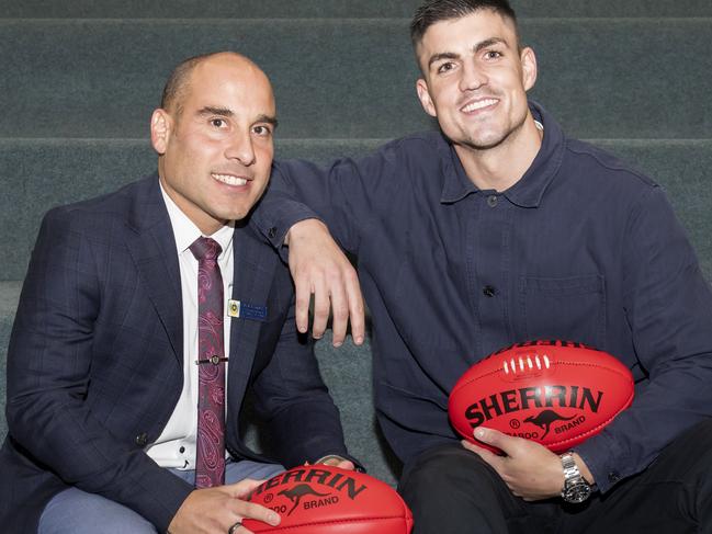 De La Salle teacher Rob Bonnici with former student and current Collingwood AFL player Brayden Maynard