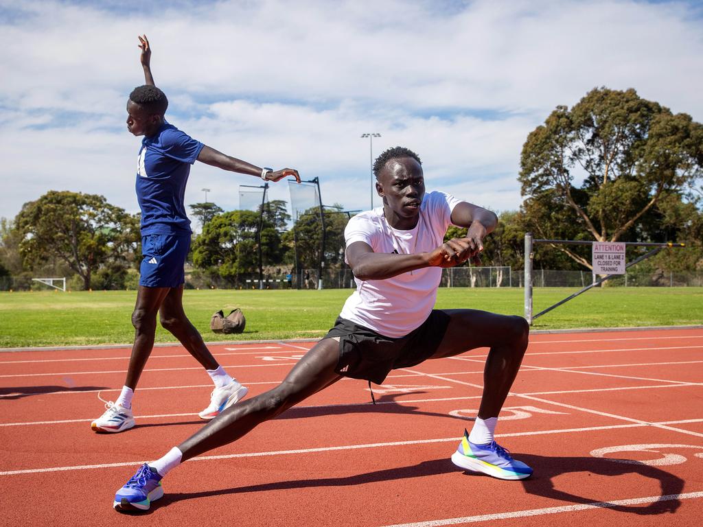 Gout Gout had the opportunity to train with Peter Bol in Melbourne on December 10 last year. Picture: Mark Stewart