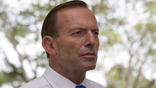 Tony Abbott speaks to the media during a visit to Larrakeyah Barracks in Darwin in 2014