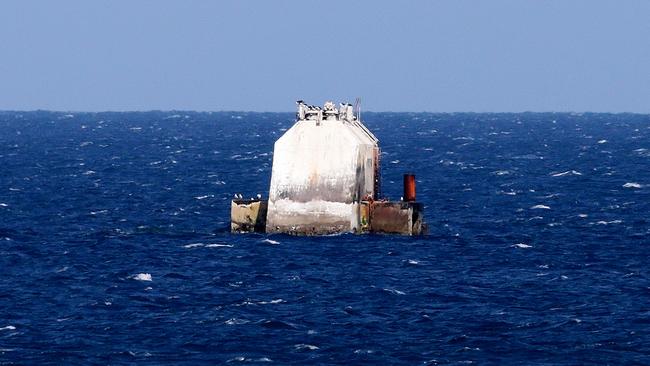 The Oceanlinx wave generator sunk about one kilometre off the coast at Carrickalinga. where it stayed until work began to dismantle it in 2021. Picture: Dylan Coker