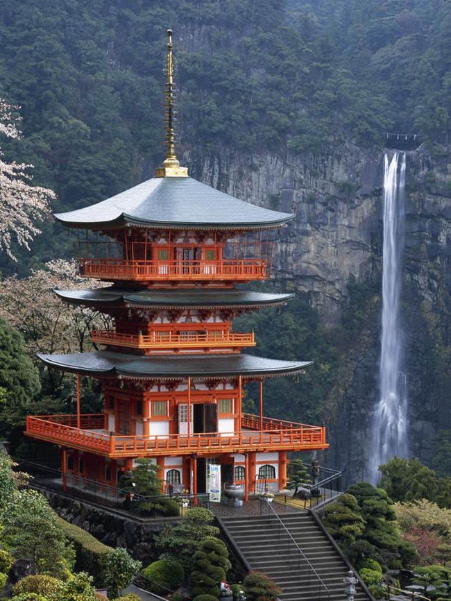 Pagoda and waterfall on the Kumano Kodo. Picture: Tanabe Tourism