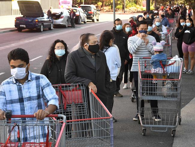 Shoppers outside Costco in Melbourne’s Docklands. Picture: AFP