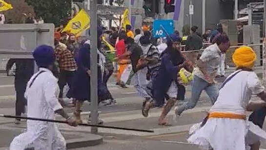 Protesters clash at Federation Square, Melbourne on Jan 29, 2023. Picture: Reddit,