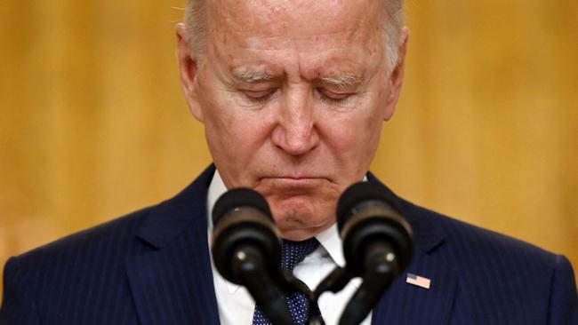 US President Joe Biden pauses as he delivers remarks on the terror attack at Hamid Karzai International Airport.