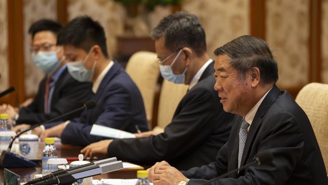 Chinese Vice Premier He Lifeng, right, speaks during the meeting with US Treasury Secretary Janet Yellen on Saturday. Picture: Pool /AFP