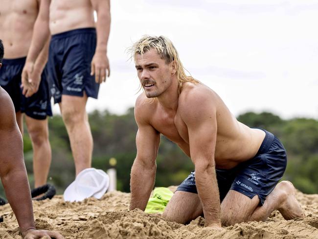 Ryan Papenhuyzen during Melbourne Storm’s pre-season training camp at Torquay beach. Picture: David Geraghty