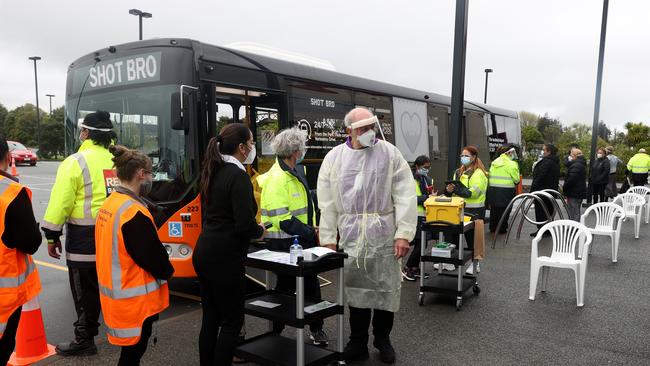 Shot Bro vaccination buses have been deployed in Auckland to vaccinate people in isolated communities. Picture: Getty