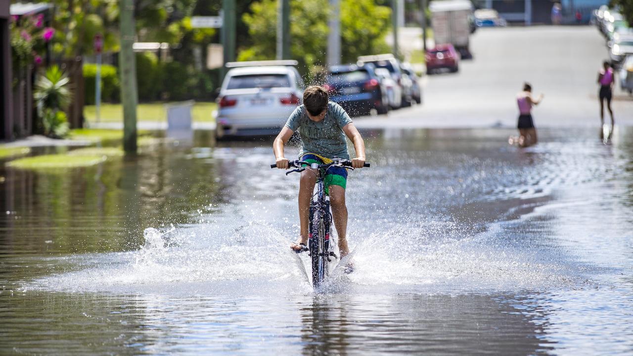 Flooding at Budds Beach in Surfers Paradise on Tuesday. Picture: Nigel Hallett.