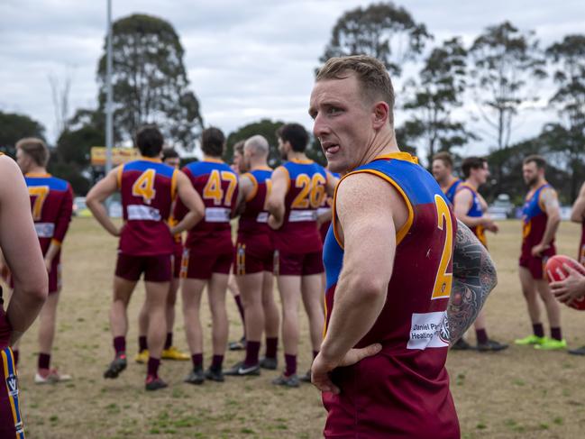 Tyabb coach Aaron Pacey and his players. Picture: Andy Brownbill