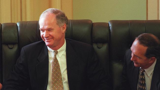 Wayne Goss and Keith De Lacy in parliament. Picture: Anthony Weate