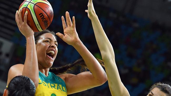 Australian centre Liz Cambage in action against Serbia.