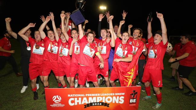 Broadmeadow Magic FC were the NPL Men NNSW premiers and champions for 2024. Picture: Sproule Sport Focus