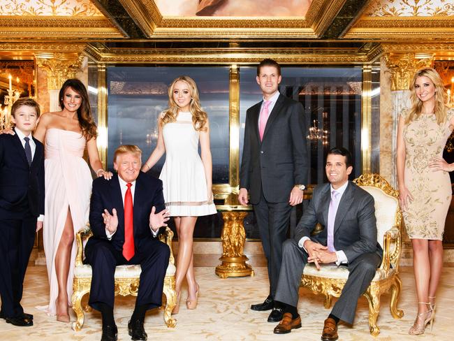 Barron, Melania, Donald, Tiffany, Eric, Don Jr and Ivanka Trump at the president’s New York home. Picture: Supplied