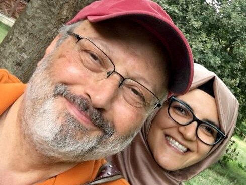 Jamal Khashoggi with his fiancée Hatice Cengiz, who was waiting for him outside the consulate when he disappeared. Picture: Supplied