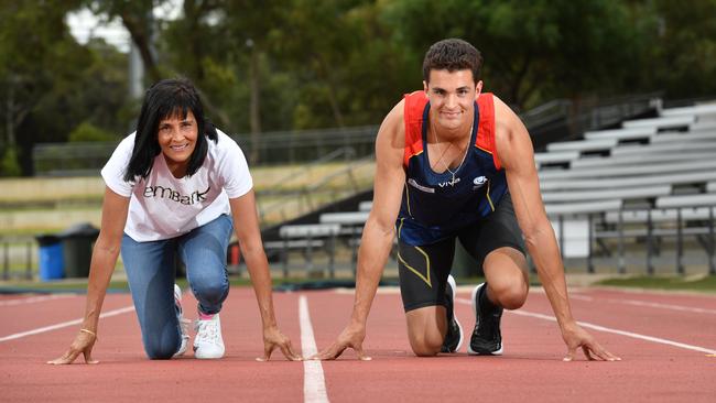 Sprinter Aidan Murphy with his mother is Tania Van-Heer Murphy, a two-time Commonwealth Games gold medallist. Picture: Keryn Stevens