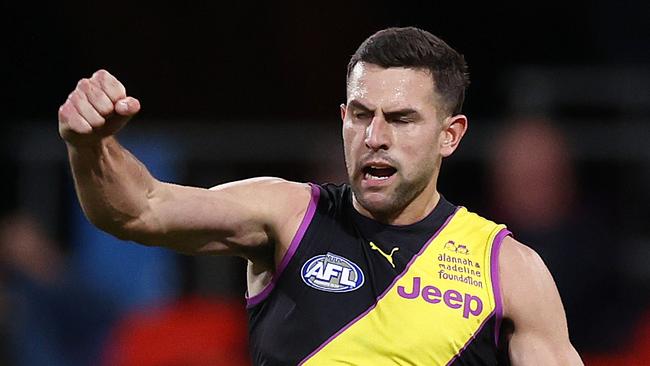 AFL Round 18. Richmond v Brisbane at Metricon stadium, Gold Coast . 16/07/2021.   Richmonds Jack Graham celebrates a goal   .  Pic: Michael Klein