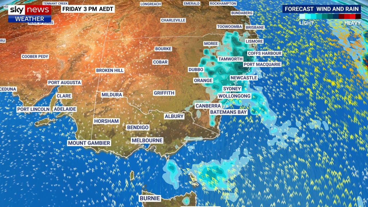 Rain will spread up the NSW coast towards the end of the week. Picture: Sky News Weather.