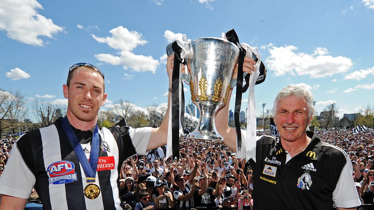 Nick Maxwell and Mick Malthouse with Collingwood’s fans.