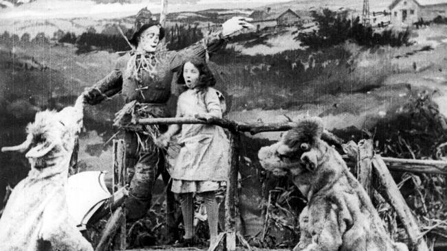 A still from the 1910 silent fantasy film The Wonderful Wizard of Oz, which starred Bebe Daniels as Dorothy. It is also the earliest surviving film version of L. Frank Baum’s 1900 novel of the same name.