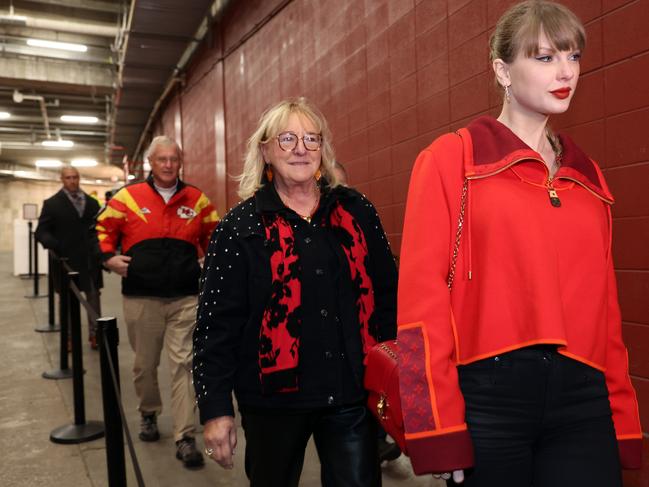 Taylor Swift with Travis Kelce’s mum Donna at a Kansas City Chiefs game last month. Picture: Getty Images