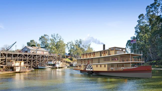 Artist impressions of the state-of-the-art paddlesteamer coined the ‘PS Australian Star’, which will offer guests a unique stay, with 20 ensuite cabins, a fine dining restaurant and function space, along with a lounge and bars across two levels. Picture: Supplied.