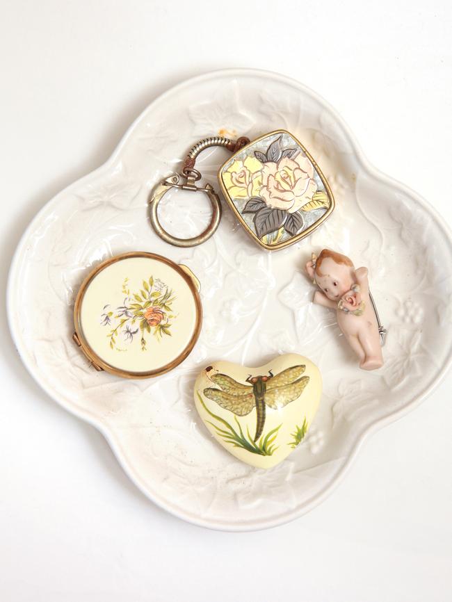 Trinkets: These all belonged to my Nana. The dragonfly heart is actually a bell and I used to play with it when I visited my nana’s home.