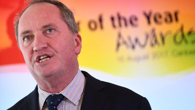 Barnaby Joyce at the Australian Farmer of the Year awards ceremony at Parliament House. Picture: AAP.