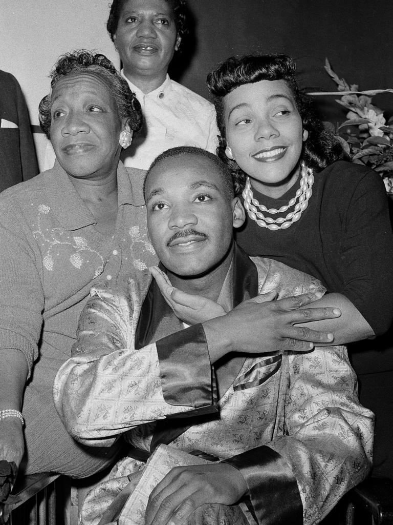 Martin Luther King is embraced by his wife Coretta Scott King at Harlem Hospital in New York. (AP/Tony Camerano)