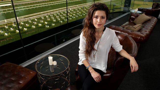 Michelle Leslie in the corporate box that she designed for John Singleton at Randwick Racecourse.