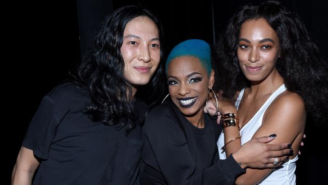 (L-R) Alexander Wang, Sharaya J, and Solange Knowles pose backstage at the Alexander Wang X H&amp;M Launch on October 16, 2014 in New York City. (Photo by Dimitrios Kambouris/Getty Images for H&amp;M)