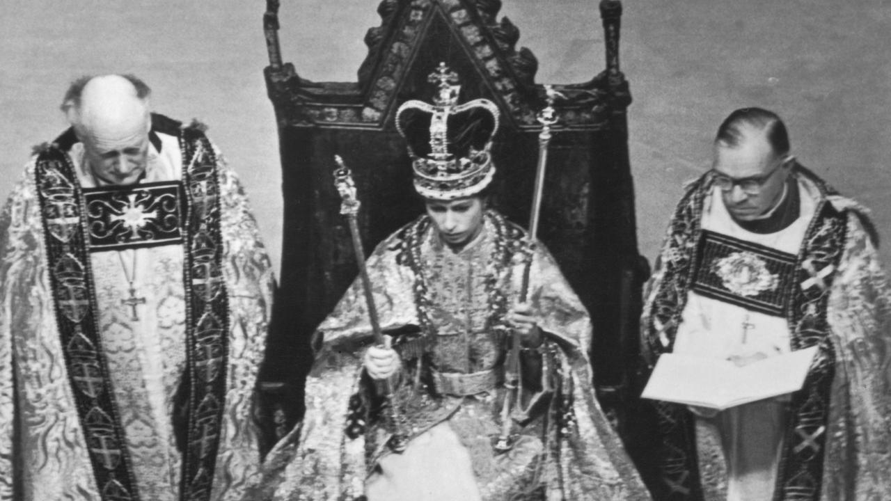 Queen Elizabeth II in Westminster Abbey during her coronation on June 2, 1953. Picture: Hulton Archive/Getty Images