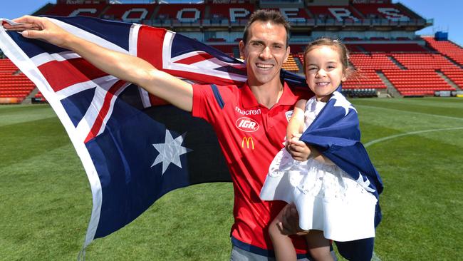 Isaias and his daughter Vega celebrate becoming Australian citizens in January. Picture: AAP Image/ Brenton Edwards