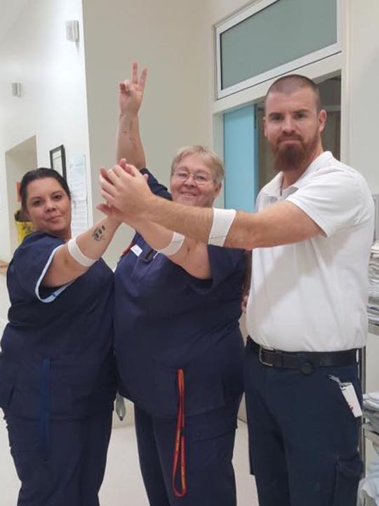 Nurses at Gilgandra wear arm bands in Gayle Woodford’s honour.