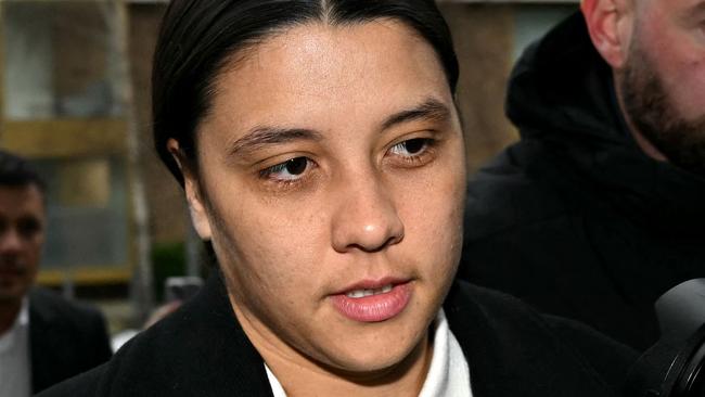 TOPSHOT - Chelsea's Australian striker Sam Kerr arrives at Kingston Crown Court in south London on February 11, 2025. Prosecutors in the trial of Kerr, who called a police officer "stupid and white", have asked the jury if perceptions would be different had she said "stupid and black". The Australia captain is on trial charged with causing racially aggravated harassment, which she denies, to police constable Stephen Lovell during an incident in southwest London in the early hours of January 30, 2023. (Photo by JUSTIN TALLIS / AFP)