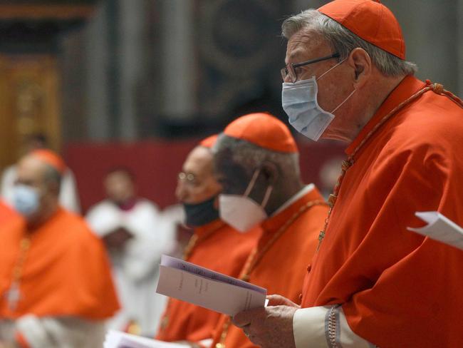 Australian Cardinal George Pell attends a Pope's Mass with new cardinals at St. Peter's basilica in The Vatican. Picture: AFP