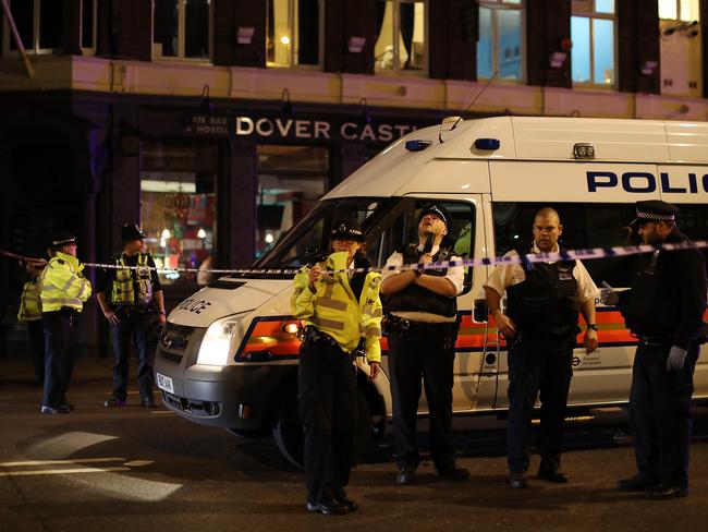 Police at the scene at Southwark Bridge after an attack on London Bridge. Picture: Getty