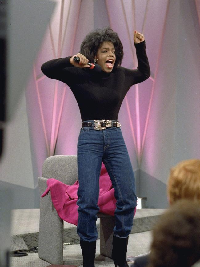 Oprah Winfrey shows off her new figure in 1988. Picture: AP