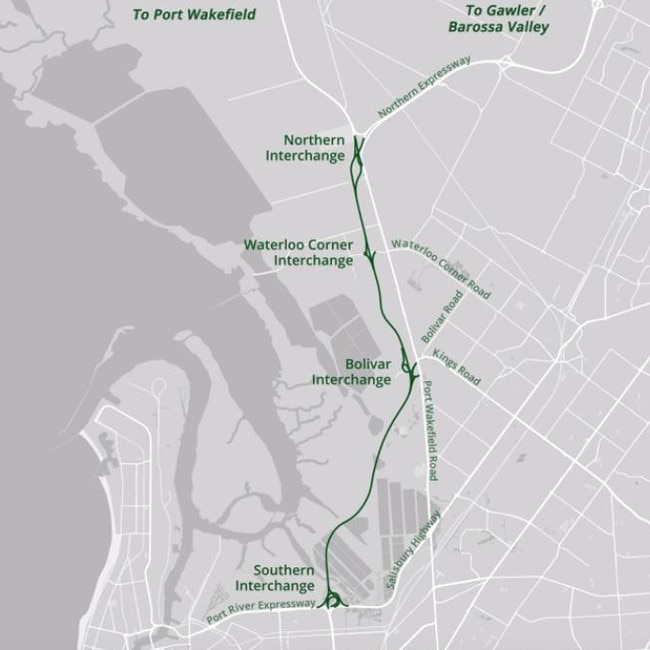 A map of the Northern Connector – Bolivar Interchange. Supplied DPTI