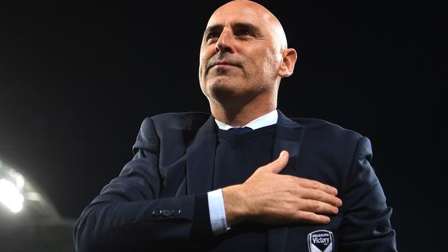 Coach of the Victory Kevin Muscat is seen after the AFC Champions League Group F match between the Melbourne Victory and the Sanfrecce Hiroshima at AAMI Park in Melbourne, Wednesday, May 22, 2019. (AAP Image/Julian Smith) NO ARCHIVING, EDITORIAL USE ONLY