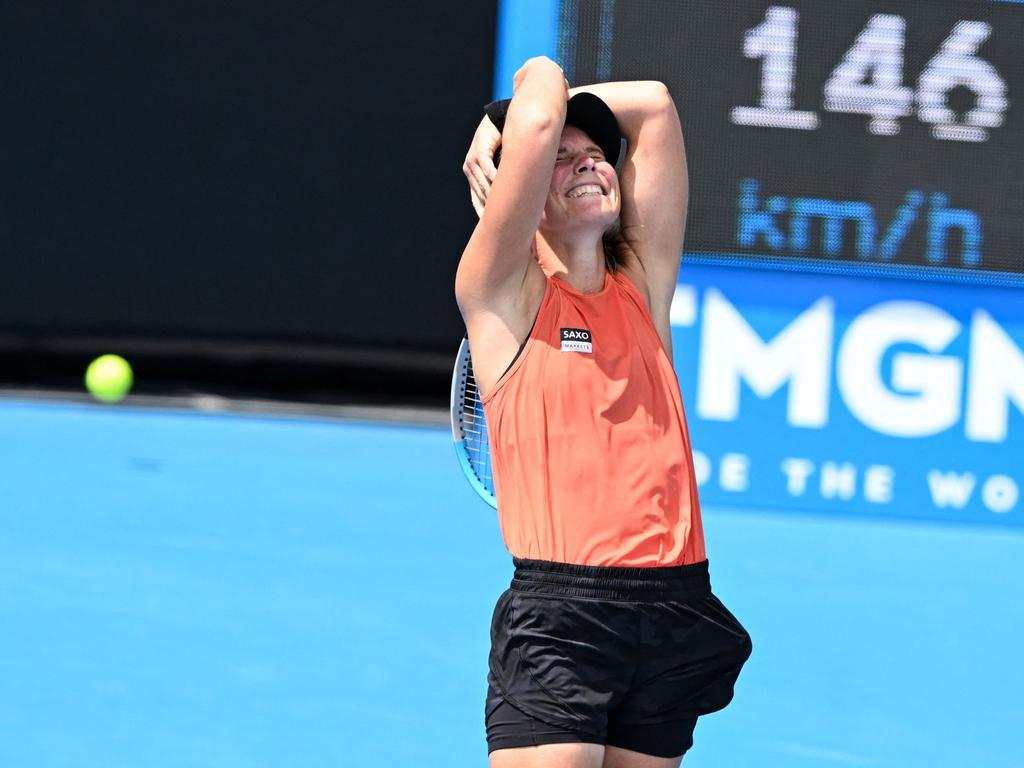 Australia's Maddison Inglis celebrates after victory against Canada's Leylah Fernandez. Picture: Michael Errey/AFP