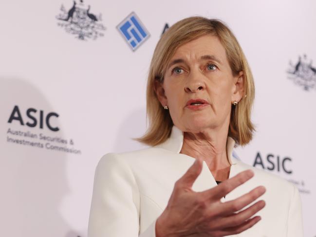 13/11/24: ASIC deputy chair Sarah Court speaks at a press conference on CBUS. John Feder/The Australian.