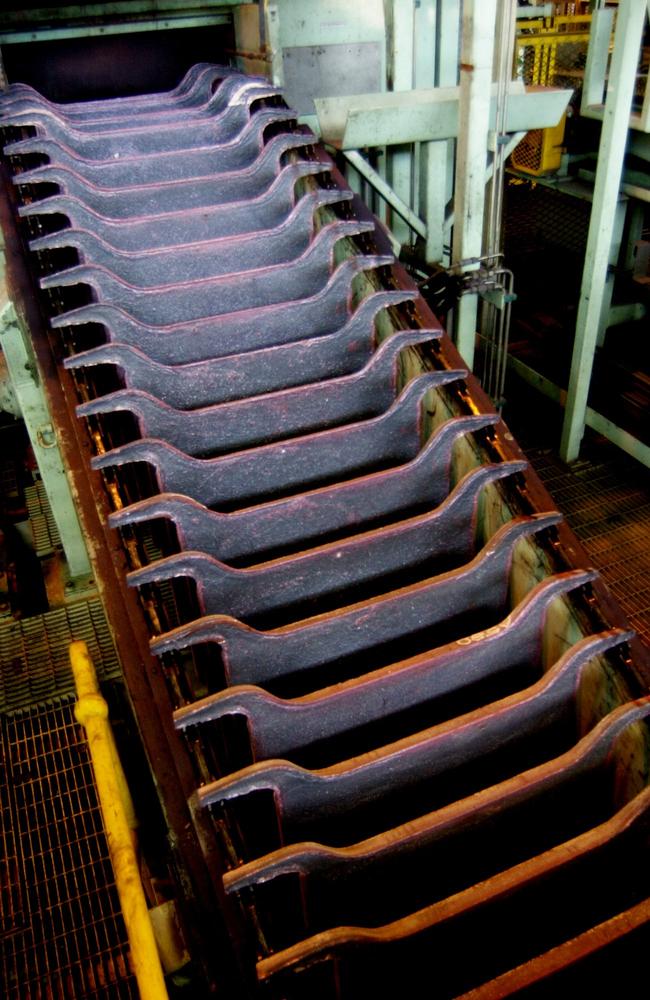 Copper anodes from the Mount Isa smelter, on their way to being further refined at the Townsville Copper Refinery. Picture: Stewart Mclean sm361078